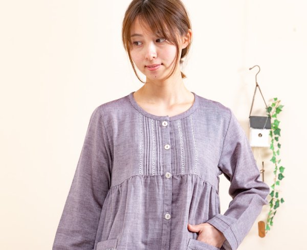 画像13: 肌にやさしい綿100％ダブルガーゼ地 パジャマ レディース 長袖 前開き S/M/L/LL/3L/4L 入院準備   春初秋向き　ナイトウェア　ルームウェア (13)