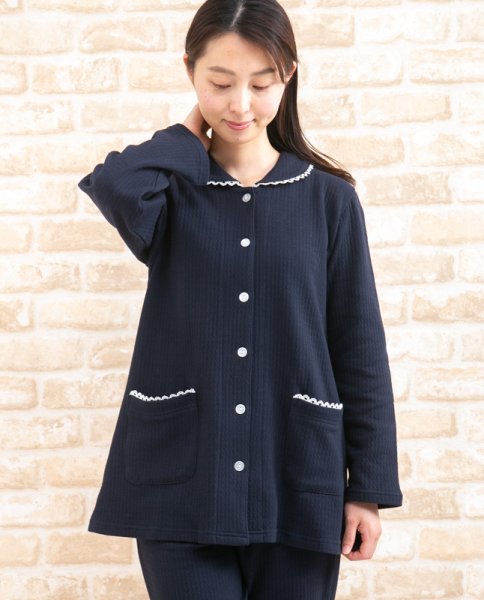 画像6: パジャマ レディース 長袖 前開き 冬 あたたかく肌にやさしい綿100％中わたニットキルト地 ナイトウェア ルームウェア 入院準備 S/M/L/LL/3L/4L (6)