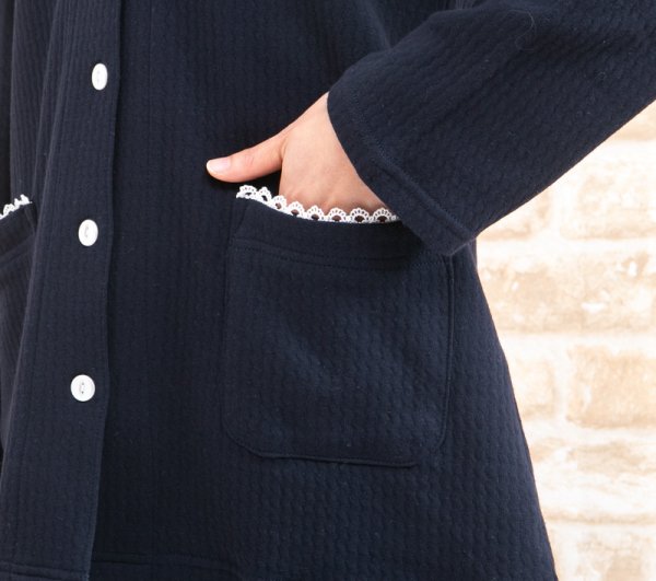 画像12: パジャマ レディース 長袖 前開き 冬 あたたかく肌にやさしい綿100％中わたニットキルト地 ナイトウェア ルームウェア 入院準備 S/M/L/LL/3L/4L (12)