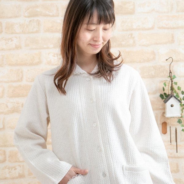 画像8: パジャマ レディース 長袖 前開き 冬 あたたかく肌にやさしい綿100％中わたニットキルト地 ナイトウェア ルームウェア 入院準備 S/M/L/LL/3L/4L (8)