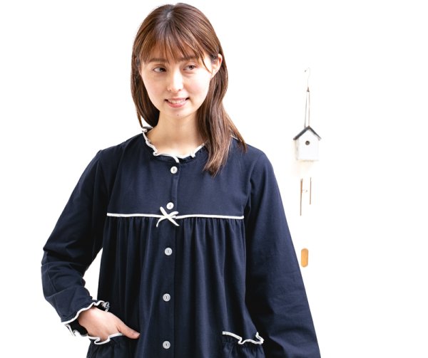 画像6: 肌にやさしい綿100% パジャマ レディース やや薄い天竺ニット地 無地 前開き 春/初夏向き 長袖 長パンツ S/M/L/LL/3L/4L ナイトウェア ルームウェア 部屋着 (6)