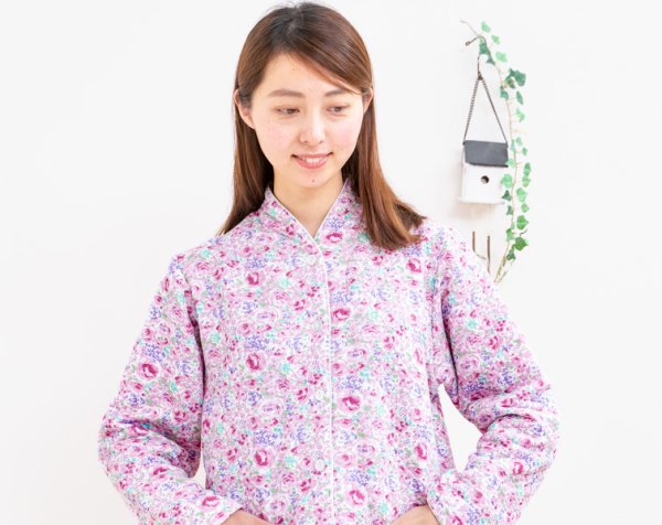 画像3: 暖かく肌にやさしい綿100％　中わたニットキルト地 前開きパジャマ レディース 冬 長袖 長パンツ ナイトウェア ルームウェア 入院準備 S/M/L/LL/3L/4L (3)