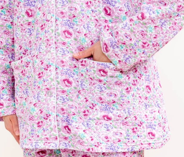 画像4: 暖かく肌にやさしい綿100％　中わたニットキルト地 前開きパジャマ レディース 冬 長袖 長パンツ ナイトウェア ルームウェア 入院準備 S/M/L/LL/3L/4L (4)