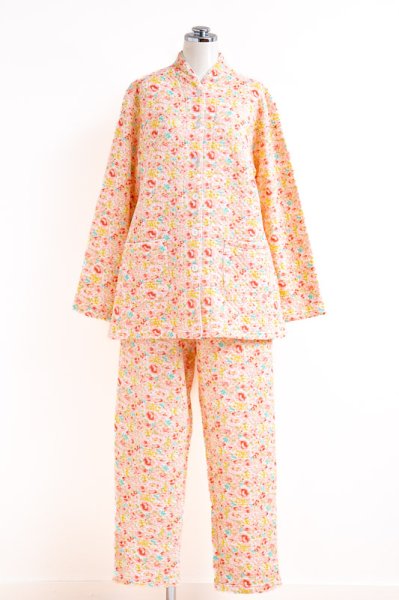 画像5: 暖かく肌にやさしい綿100％　中わたニットキルト地 前開きパジャマ レディース 冬 長袖 長パンツ ナイトウェア ルームウェア 入院準備 S/M/L/LL/3L/4L (5)