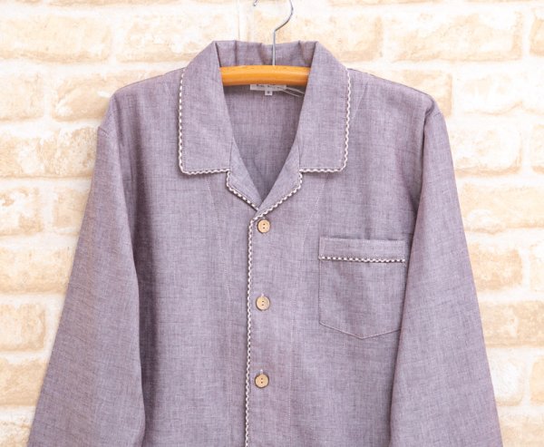 画像19: ダブルガーゼペアパジャマ　綿100％ダブルガーゼ無地ギンガムトリミング シャツパジャマ【長袖・長ズボン】【春夏秋向き素材】 (19)