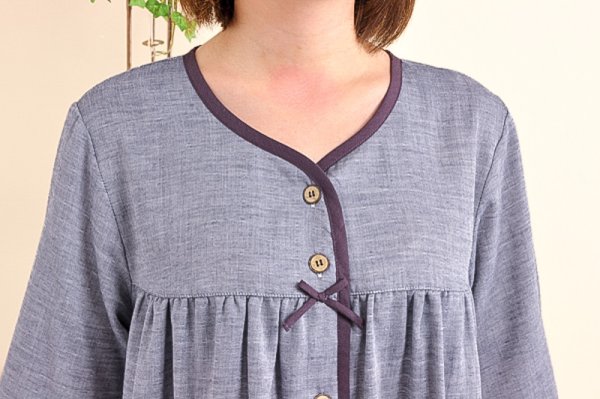 画像7: 肌に優しい綿100％ダブルガーゼ地 ワンピース前開き長袖 ナイトウェア パジャマレディース 入院準備 ネグリジェ マタ二ティパジャマにも最適 M-L L-LL 3L 4L (7)