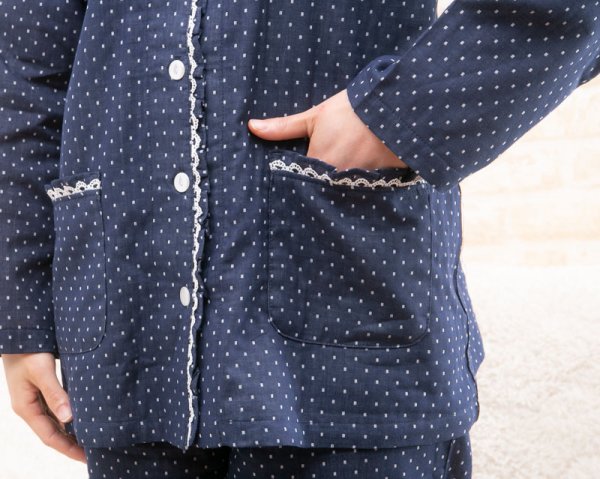 画像9: 母の日ギフト無料ラッピング　パジャマ レディース 春秋 前開き 長袖 肌にやさしい綿100％ダブルガーゼドット　部屋着 ルームウェア ナイトウェア  S/M/L/LL/3L 入院準備 母の日ギフト (9)