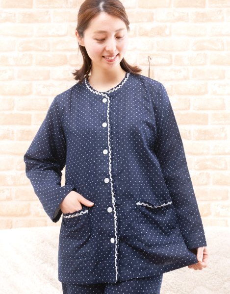 画像3: 母の日ギフト無料ラッピング　パジャマ レディース 春秋 前開き 長袖 肌にやさしい綿100％ダブルガーゼドット　部屋着 ルームウェア ナイトウェア  S/M/L/LL/3L 入院準備 母の日ギフト (3)