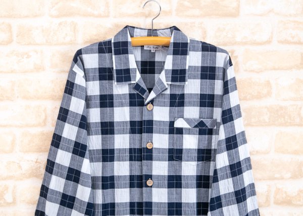 画像6: パジャマ ペア 綿100％軽くて涼しいソフトコットンチェック地 前開き長袖 メンズ レディース 結婚祝い 父の日 母の日 記念日 ブライダルギフト (6)