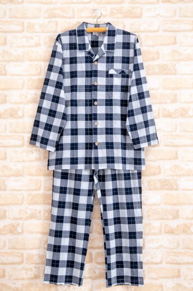 画像4: パジャマ ペア 綿100％軽くて涼しいソフトコットンチェック地 前開き長袖 メンズ レディース 結婚祝い 父の日 母の日 記念日 ブライダルギフト (4)