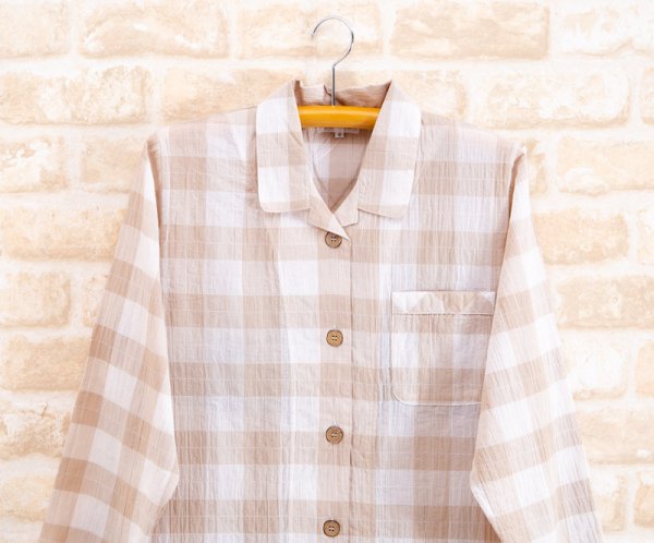 画像7: パジャマ ペア 綿100％軽くて涼しいソフトコットンチェック地 前開き長袖 メンズ レディース 結婚祝い 父の日 母の日 記念日 ブライダルギフト (7)