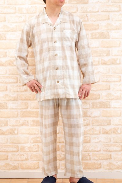 画像4: パジャマ メンズ 春夏 長袖 前開き 肌にやさしい綿100％サラサラして軽くて涼しいソフトコットン地　ナイトウェア ルームウェア 父の日 入院準備【Sサイズ】【LLサイズ】【3Lサイズ】【4Lサイズ】あり (4)