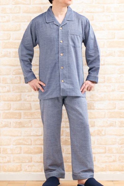 画像4: パジャマ メンズ 長袖　肌にやさしい綿100％ダブルガーゼ無地　春夏秋　前開き　S/M/L/LL/3L/4L (4)