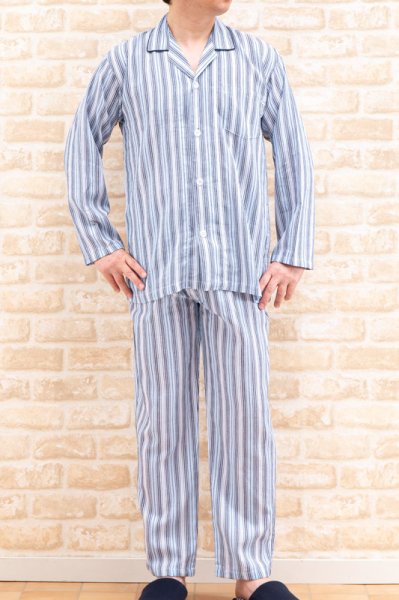 画像3: パジャマ メンズ 春夏 長袖 前開き 肌にやさしい綿100％サラッとして涼しい楊柳生地　ナイトウェア ルームウェア 父の日 入院準備 M/L/LL (3)