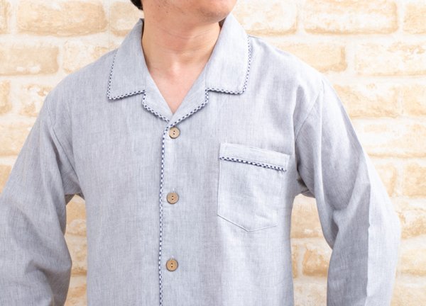 画像8: パジャマ メンズ 長袖　肌にやさしい綿100％ダブルガーゼ無地　春夏秋　前開き　S/M/L/LL/3L/4L (8)
