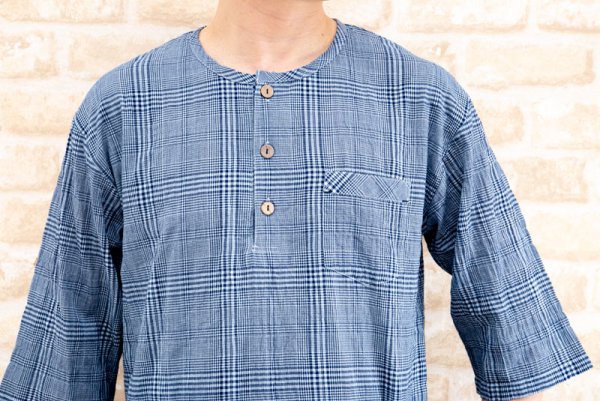 画像3: パジャマ メンズ 軽くて涼しいサラサラした肌触りのソフトコットンチェック地 七分袖九分パンツかぶり半開 ナイトウェア ルームウェア S/M/L/LL/3L 父の日 (3)