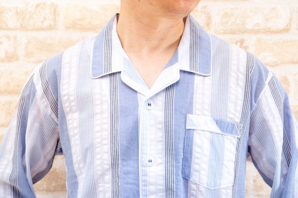 画像3: パジャマ メンズ 春夏 長袖 前開き 　肌に優しい綿100% サラサラして涼しいサッカー生地ストライプ　ナイトウェア　父の日　入院準備　S/M/L/LL/3L (3)