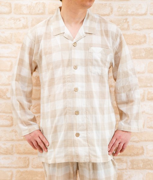 画像2: パジャマ メンズ 春夏 長袖 前開き 肌にやさしい綿100％サラサラして軽くて涼しいソフトコットン地　ナイトウェア ルームウェア 父の日 入院準備【Sサイズ】【LLサイズ】【3Lサイズ】【4Lサイズ】あり (2)