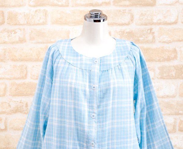 画像11: 軽くて柔らかい肌触りのやや薄いガーゼ楊柳チェック パジャマ レディース 長袖 初夏・夏・初秋向き S/M/L/LL/3L ナイトウェア ルームウェア 入院準備  (11)