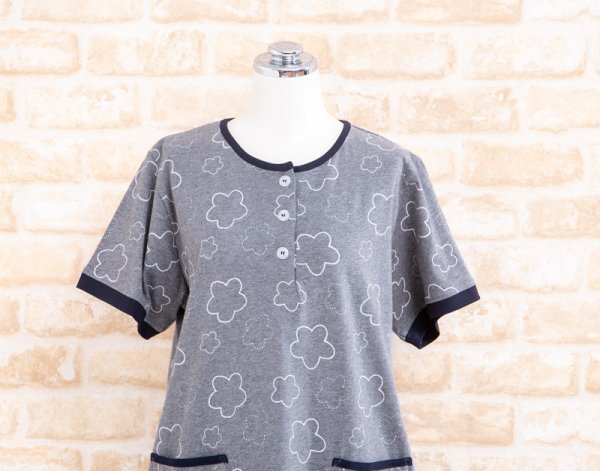 画像7: 肌にやさしい綿100％ パジャマレディース 夏 半袖 8分パンツ かぶり やや薄い天竺ニット地ラインフラワー ナイトウェア ルームウェア 部屋着 S/M/L/LL/3L (7)