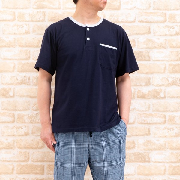 画像3: パジャマ メンズ 　綿100％ニット地半袖Tシャツタイプ+8分パンツはサラサラして涼しいソフトコットン地　ナイトウェア　ルームウェア S/M/L/LL/3L 父の日 (3)