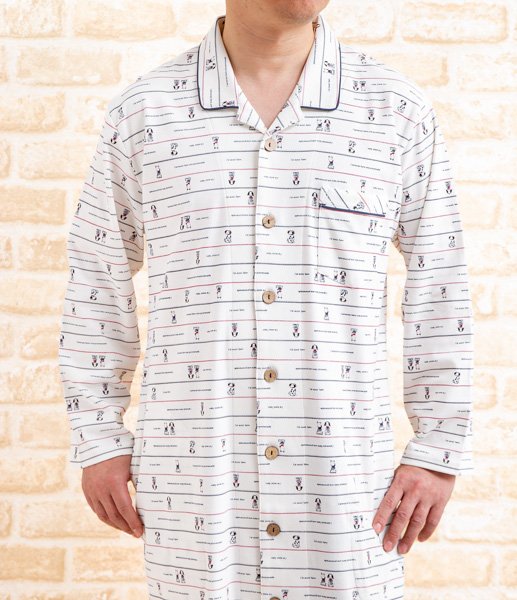 画像3: スリーパーパジャマ 肌にやさしい綿100%柔らかく滑らかな肌触りのスムースニット地わんちゃん柄 長袖 前開き 春秋向き M/L/LL/3L/4L (3)