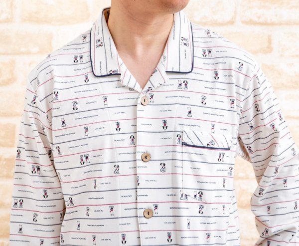 画像5: スリーパーパジャマ 肌にやさしい綿100%柔らかく滑らかな肌触りのスムースニット地わんちゃん柄 長袖 前開き 春秋向き M/L/LL/3L/4L (5)