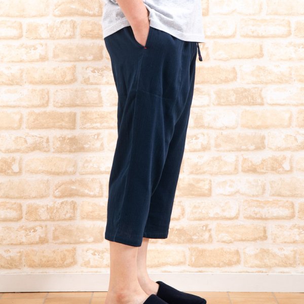 画像5: メンズ ルームパンツ 綿100％ダブルガーゼ  7分丈 夏 シャリ感があり柔らかい楊柳ガーゼ素材です。部屋着 ナイトウェア ルームウェア M/L/LL/3L (5)