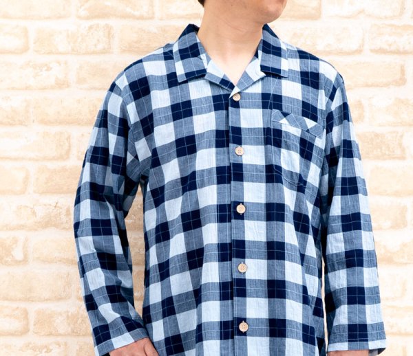 画像3: スリーパー パジャマ 長袖 前開き 肌に優しい綿100％ 軽くて涼しいソフトコットンワッシャー加工地 入院準備 メンズ 紳士 ワンピース ネグリジェ M/L/LL/3L/4L (3)