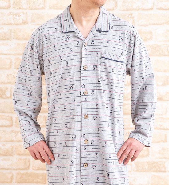 画像4: スリーパーパジャマ 肌にやさしい綿100%柔らかく滑らかな肌触りのスムースニット地わんちゃん柄 長袖 前開き 春秋向き M/L/LL/3L/4L (4)