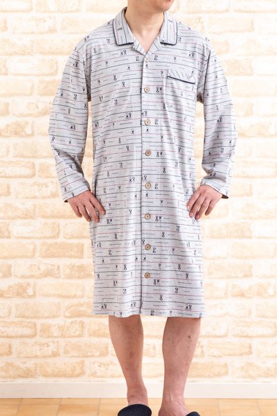 画像2: スリーパーパジャマ 肌にやさしい綿100%柔らかく滑らかな肌触りのスムースニット地わんちゃん柄 長袖 前開き 春秋向き M/L/LL/3L/4L (2)