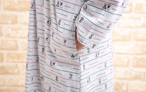 画像8: スリーパーパジャマ 肌にやさしい綿100%柔らかく滑らかな肌触りのスムースニット地わんちゃん柄 長袖 前開き 春秋向き M/L/LL/3L/4L (8)