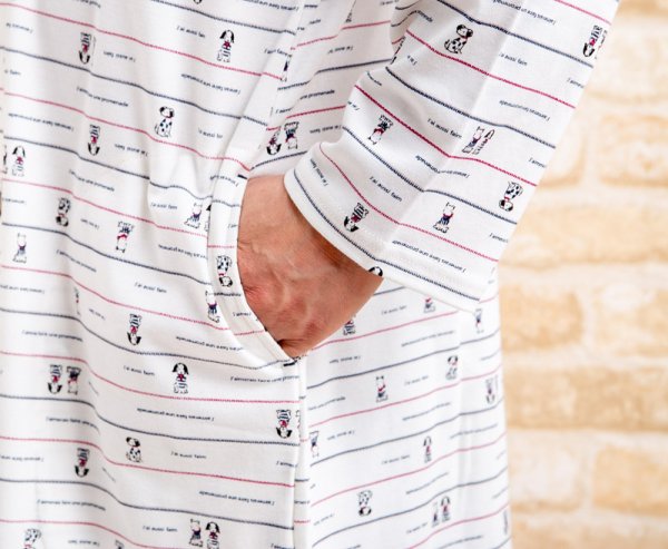 画像7: スリーパーパジャマ 肌にやさしい綿100%柔らかく滑らかな肌触りのスムースニット地わんちゃん柄 長袖 前開き 春秋向き M/L/LL/3L/4L (7)