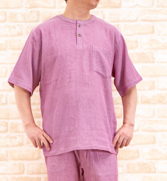 画像2: 肌にやさしい綿100％柔らかいダブルガーゼ　パジャマ メンズ 夏 上着ゆったり半袖かぶり七分パンツ　父の日ギフト　ナイトウェア　ルームウェア　S/M/L/LL (2)