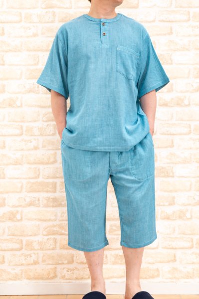 画像7: 肌にやさしい綿100％柔らかいダブルガーゼ　パジャマ メンズ 夏 上着ゆったり半袖かぶり七分パンツ　父の日ギフト　ナイトウェア　ルームウェア　S/M/L/LL (7)