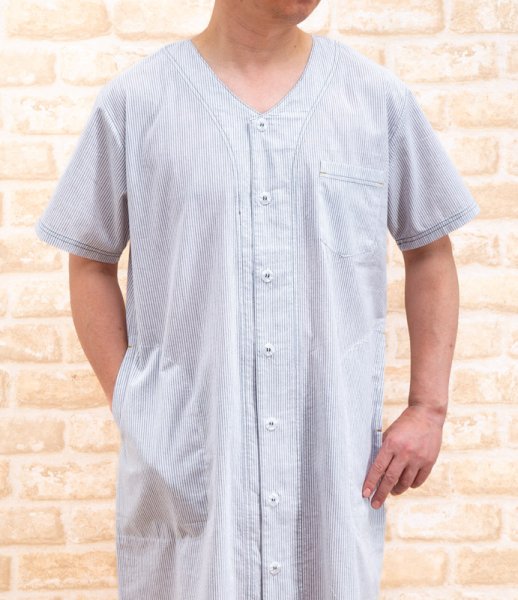 画像3: パジャマ スリーパー 夏 半袖 前開き 肌に優しい綿100％サラッとして涼しいサッカー生地 メンズ ワンピース ネグリジェM/L/LL//3L/4L 入院準備 ホテル着 介護 (3)