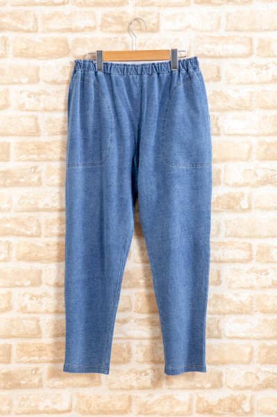 画像4: 綿100％デニムニット裏毛　ルームパンツ　やや厚めのインディゴ調ニット生地になります　ウエストはゴムタイプです　パンツ丈SサイズのM・Lサイズあり SM/SL/M/L/LL/3L (4)