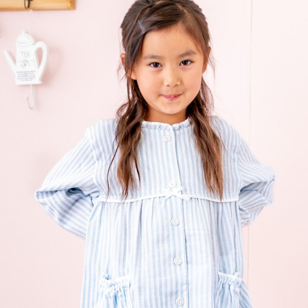 画像6: 子供パジャマ130cm/140cm/150cm/160cm 　柔らかい肌触りガーゼ楊柳　前開きキッズパジャマ【長袖・長パンツ】【女児用・子供用】 (6)