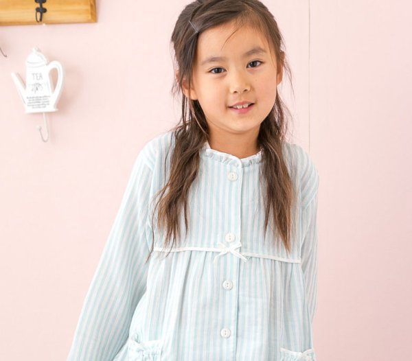 画像5: 子供パジャマ130cm/140cm/150cm/160cm 　柔らかい肌触りガーゼ楊柳　前開きキッズパジャマ【長袖・長パンツ】【女児用・子供用】 (5)