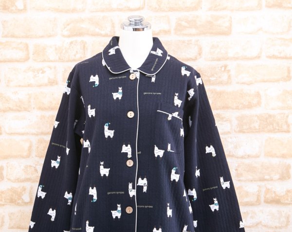 画像6: パジャマ レディース 肌にやさしい綿100％ 中わたニットキルト地アルパカ柄 前開き  長袖 冬向き ナイトウェア ルームウェア S/M/L/LL 入院準備 (6)