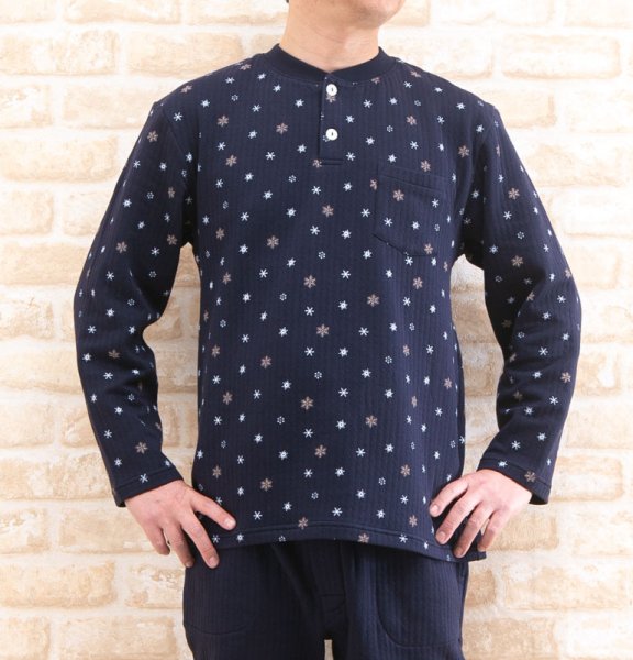 画像3: パジャマ メンズ 冬 肌に優しい綿100％中わたニットキルト地結晶柄 かぶりタイプ長袖 紳士 ナイトウェア ルームウェア 部屋着 S/M/L/LL/3L (3)