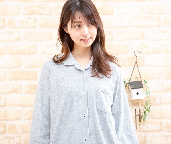 画像9: パジャマ レディース 長袖 春秋 前開き 柔らかいパイル地 ナイトウェア ルームウェア S/M/L/LL 入院準備 (9)