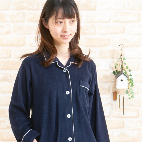 画像8: パジャマ レディース 長袖 春秋 前開き 柔らかいパイル地 ナイトウェア ルームウェア S/M/L/LL 入院準備 (8)