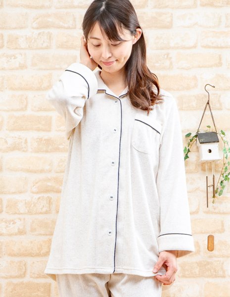 画像6: パジャマ レディース 長袖 春秋 前開き 柔らかいパイル地 ナイトウェア ルームウェア S/M/L/LL 入院準備 (6)