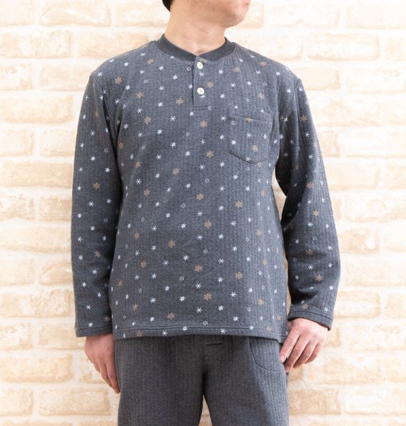 画像4: パジャマ メンズ 冬 肌に優しい綿100％中わたニットキルト地結晶柄 かぶりタイプ長袖 紳士 ナイトウェア ルームウェア 部屋着 S/M/L/LL/3L (4)