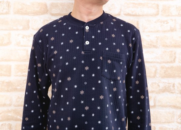 画像5: パジャマ メンズ 冬 肌に優しい綿100％中わたニットキルト地結晶柄 かぶりタイプ長袖 紳士 ナイトウェア ルームウェア 部屋着 S/M/L/LL/3L (5)