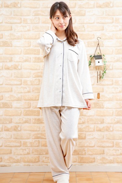 画像3: パジャマ レディース 長袖 春秋 前開き 柔らかいパイル地 ナイトウェア ルームウェア S/M/L/LL 入院準備 (3)