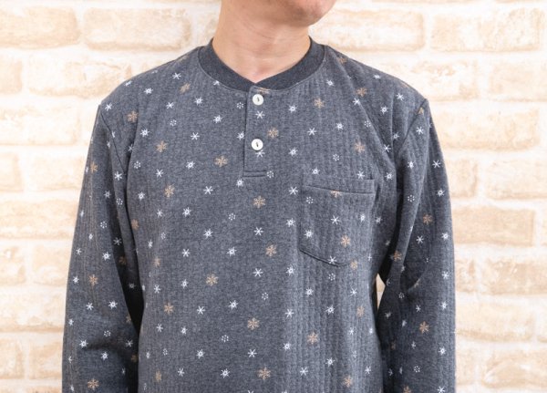 画像6: パジャマ メンズ 冬 肌に優しい綿100％中わたニットキルト地結晶柄 かぶりタイプ長袖 紳士 ナイトウェア ルームウェア 部屋着 S/M/L/LL/3L (6)