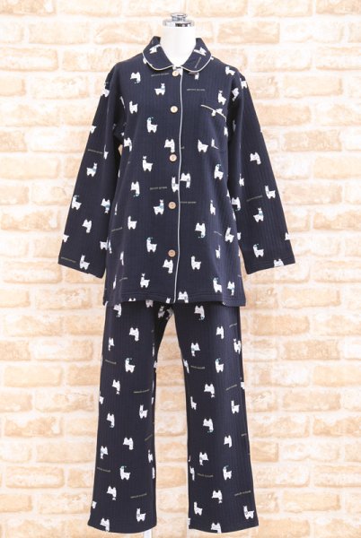 画像5: パジャマ レディース 肌にやさしい綿100％ 中わたニットキルト地アルパカ柄 前開き  長袖 冬向き ナイトウェア ルームウェア S/M/L/LL 入院準備 (5)