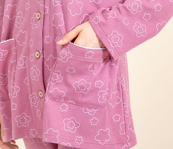 画像7: パジャマ レディース 春秋 肌にやさしく滑らかな肌触りの綿100％ニット地 前開き長袖シャツタイプ S/M/L/LL/3L 入院準備 ナイトウェア ルームウェア (7)